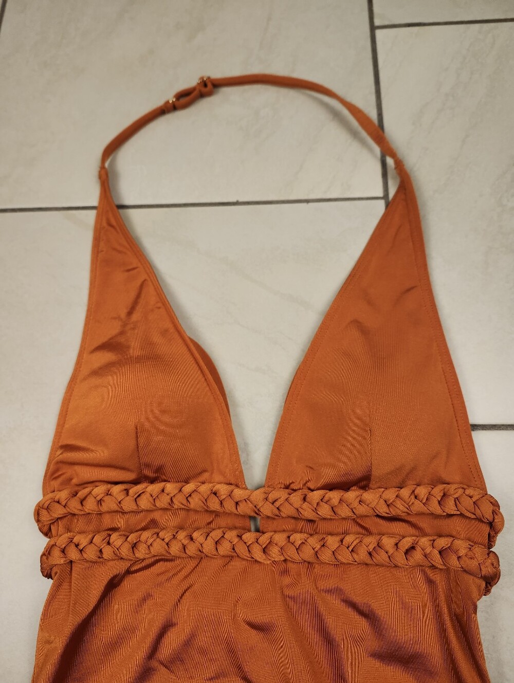 Summersalt Women The Braided Halter Plunge One Piece Swim Canyon Bron Orange 4 - Picture 10 of 15